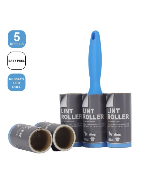Lint Roller 5 Rollers with Handle 60 Sheets Per Roll
