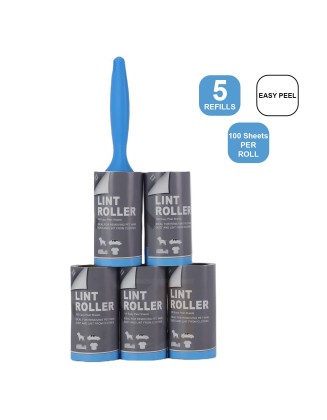 Lint Roller 5 Rollers with Handle 100 Sheets Per Roll