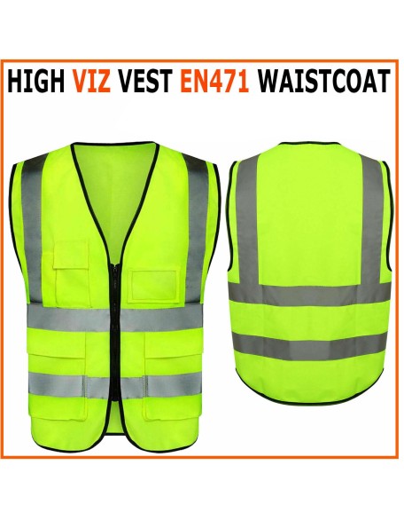 Hi Vis Safety WaistCoat Yellow Vest With High Reflective Visibility st