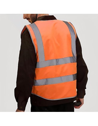 Hi Vis Safety WaistCoat Orange Vest With High Reflective Visibility st